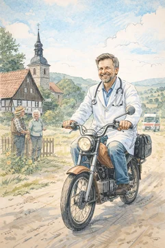 Arzt auf Moped